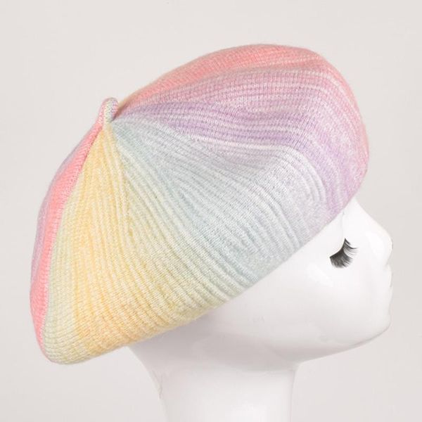 

berets girls women tie dye beret hat knitted beanie cap retro french artist ladies warm fall winter painter party elastic band, Blue;gray