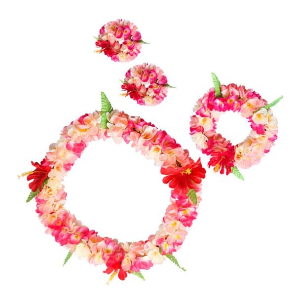 

decorative flowers & wreaths 4pcs in 1 set hawaiian leis party thicken garland artificial flower leaves headband lifelike neck loop bracelet