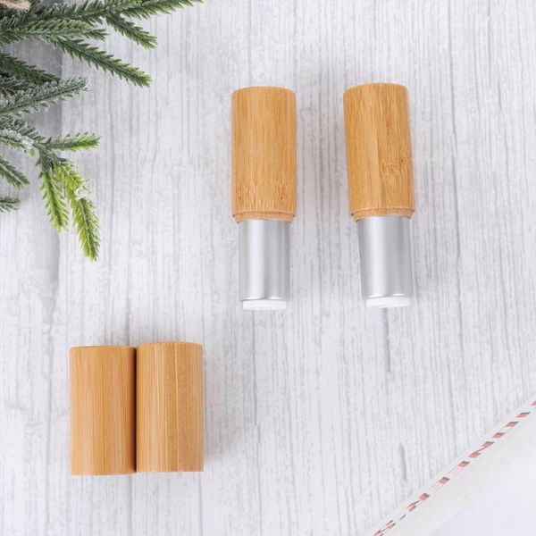 

storage bottles & jars 2pcs 3.8g empty bamboo lipstick tubes rustic lip gloss container for ladies and girls (golden, diameter 12.1m