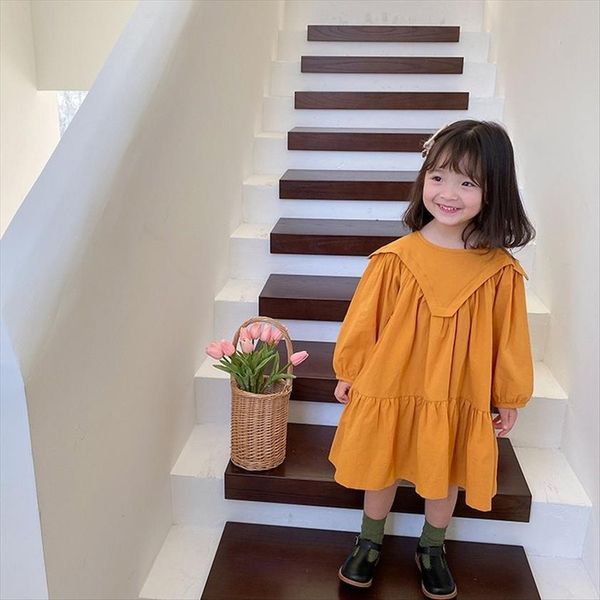 

girls princess wind spring girl dress children long sleeve solid color ruffles causal fashion, Red;yellow