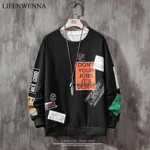 

lifenwenna print hoodies letter oversized pullover sweatshirts hoodies men harajuku hip hop hipster streetwear hoodie m-5xl 210528, Black