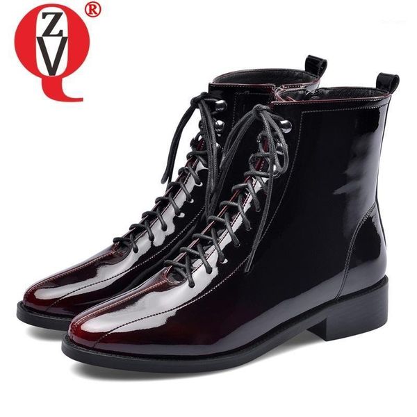 

boots zvq winter leather booties solid color wine red ankle punk round toe women's shoes rock party cross straps1, Black