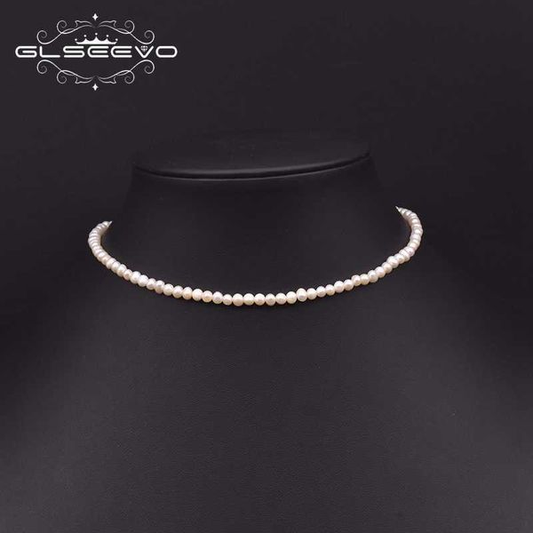 

glseevo natural pearl minimalist beaded collar circle for women anniversary gift handmade bride necklace jewelry gn0236, Silver