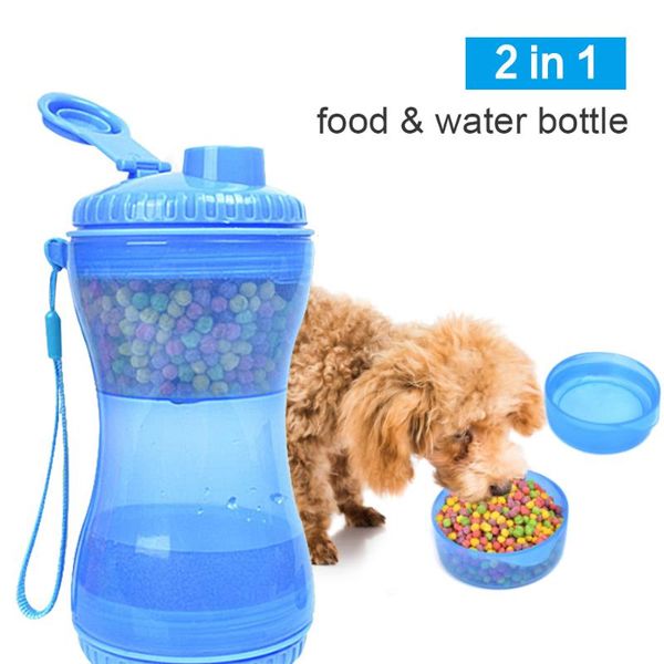 

dog bowls & feeders 2 in 1 pet water bottle for dogs cats food cup waterer outdoor walking storage feeder