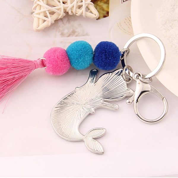 

keychains car keychain mermaid creative key holder keyring metal ring chain auto accessories, Silver