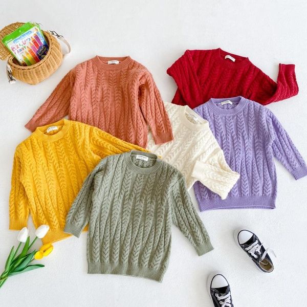 

pullover 2021 ins fashion girls boys knit sweaters winter children warm twist, Blue