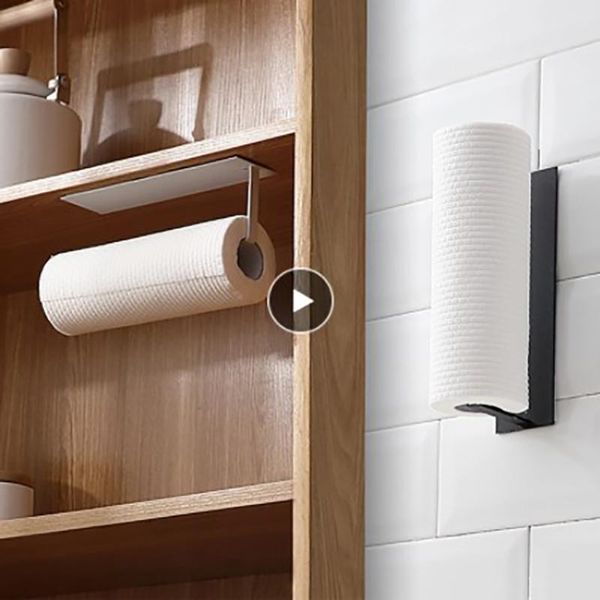 

hooks & rails roll paper hook wall-mounted kitchen cling film storage racks holders carbon steel cabinet hanging lazy rag rack