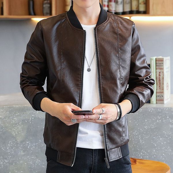 

leather men's clothing 2021 casual coat autumn korean fashion cool motorcycle jacket, Black;brown