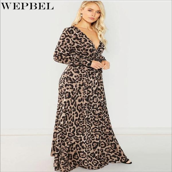 

ethnic clothing wepbel women's casual v-neck bohemian high waist dress spring and autumn long sleeve fashion leopard print, Red