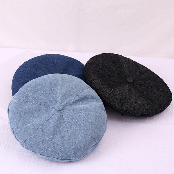 

fashion beret female japanese versatile sweet pumpkin hat british retro art painter berets, Blue;gray