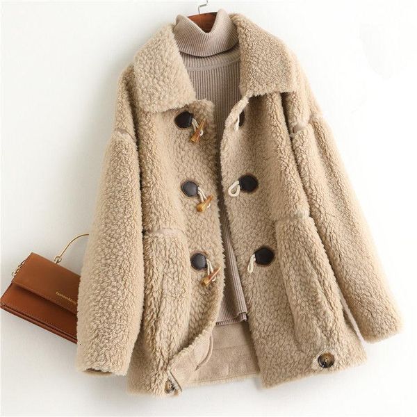 

women's fur & faux winter women fashion real sheep coats genuine sheepskin wholeskin jacket female natural wool solid outwear d31, Black