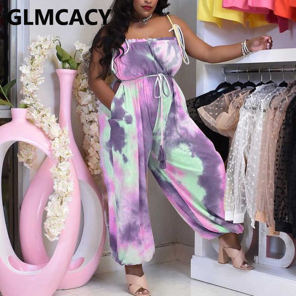 

plus size tie dye printed casual loose jumpsuit summer oversized overalls 210702, Black;white