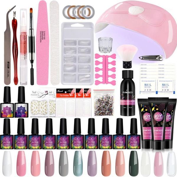 

nail set manicure with uv led lamp gel polish kit art tools poly extension tools1