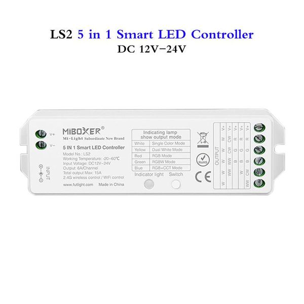 

controllers 5 in 1 led controller 12v 24v smart dimmer for single color rgbw rgb + cct strip can fut089 4 zone rf/wl-box1 wifi control