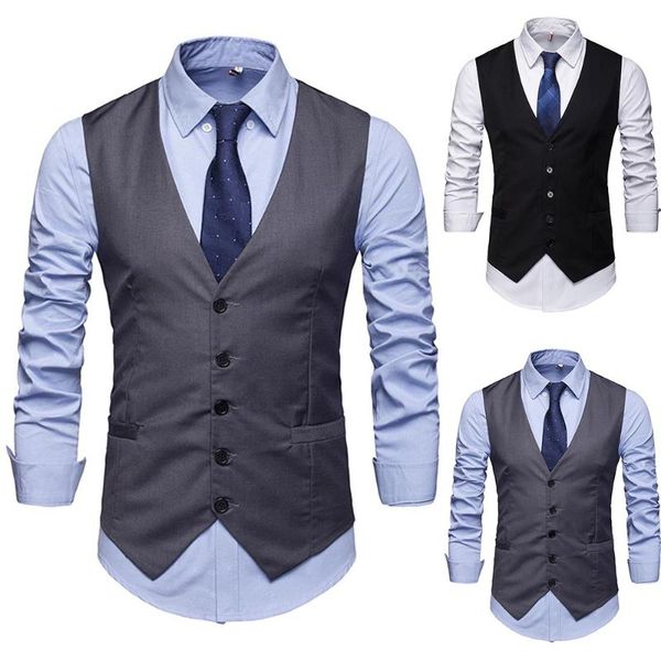 

men's vests man suit vest slim single breasted jacket solid color business casual capable causal, Black;white
