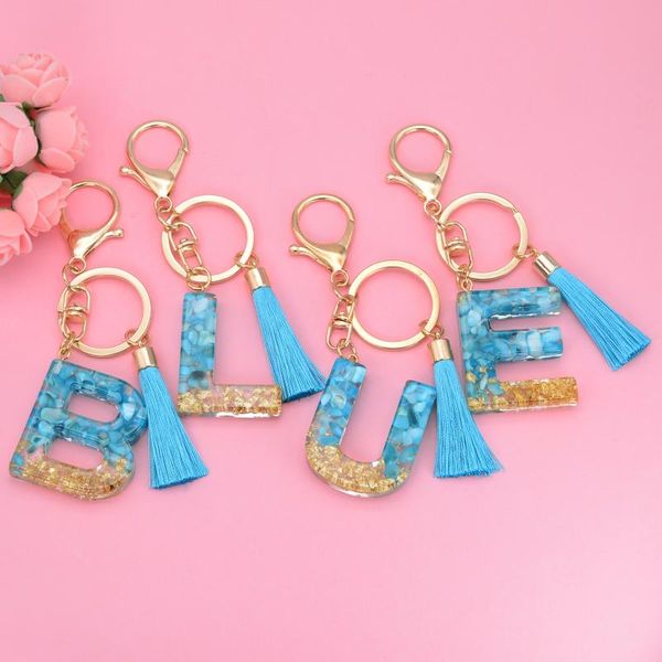 

keychains 1pc blue tassel letter keychain english alphabet keyring stone gold foil filling car mirror accessory women handbag charms, Silver