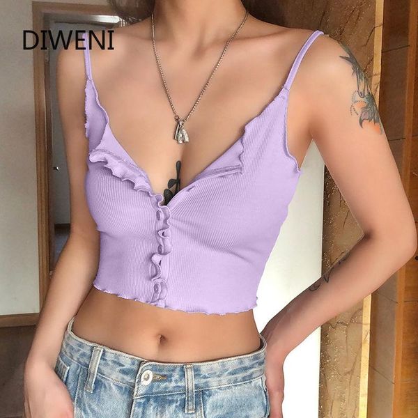 

women's tanks & camis diweini elegant laciness camisole cropfemale mujer pure sleeveless 2021 kpop simple street casual tank top, White