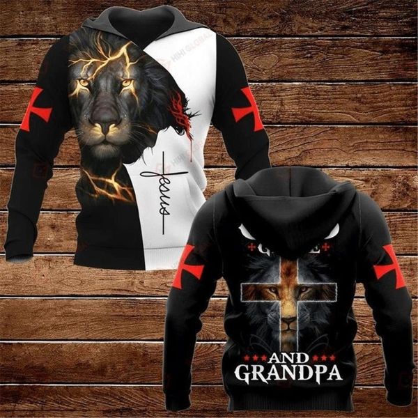 

men's hoodies & sweatshirts 2021 god christian catholic jesus lion retro streetwear funny pullover harajuku 3dprint men/women zip/hoodi, Black