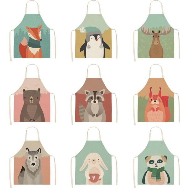 

aprons cartoon animal printed women kitchen waterproof cooking oil-proof cotton linen antifouling chef apron cleaning 68*55cm