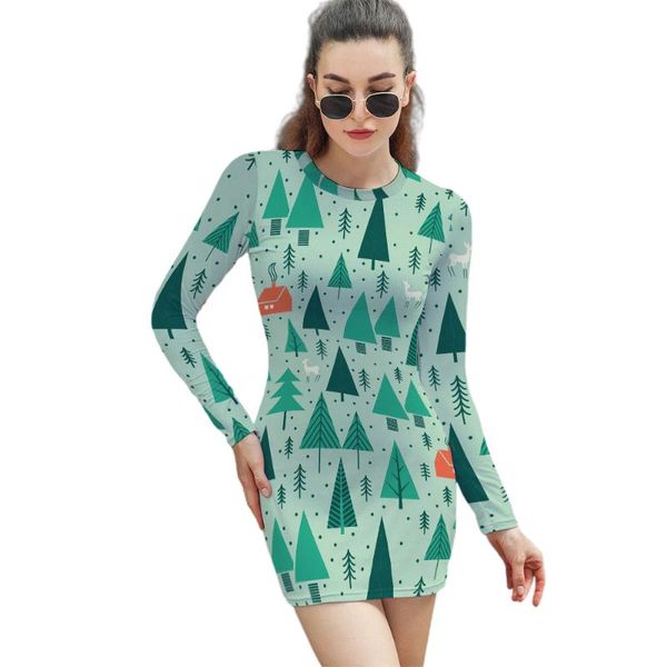 

casual dresses triple a women long sleeve wrap christmas tree printing party, Black;gray