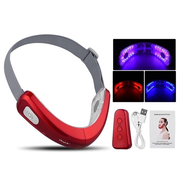 CKeyin V-Line Chin Up Lift Belt Face Levantando Vermelho Azul LED Pon Terapia EMS Face Slimming Vibration Massager Care 220301