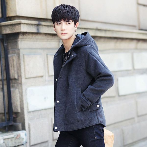 

men's jackets winter cloth coat men handsome short woolen leisure hooded windbreaker jacket cultivate one's morality, Black;brown