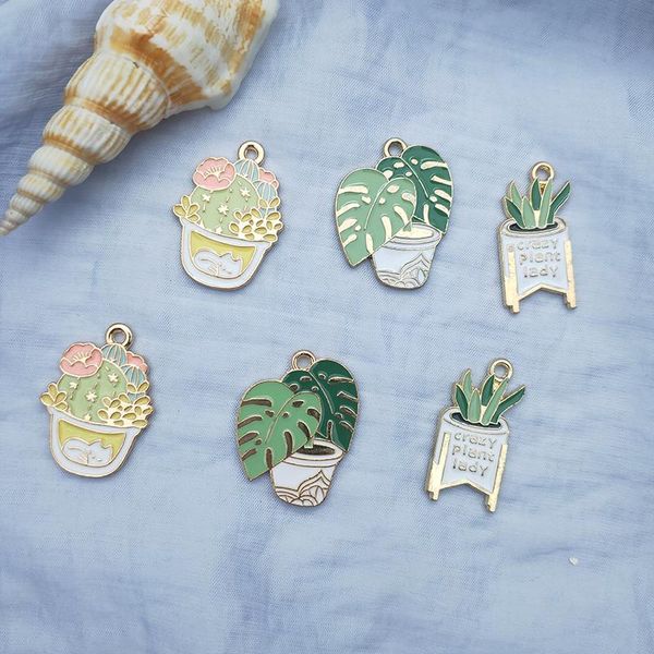 

charms 10pcs alloy drip oil pendant charm cactus plant potted earrings diy jewelry making keychain bracelet accessories, Bronze;silver