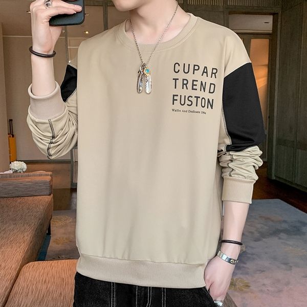 

uhl long sleeve 2021 loose korean fashion men's t-shirts) brand spring leisure long sleeve clothes autumn and winter sweater men's, White;black