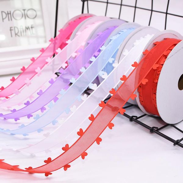 

ribbon 20yards 25mm organza heart lace trim belt for wedding party gift wrapping decoration home handmade diy sewing accessories, Pink;blue