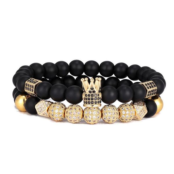 

beaded, strands zircon diamond ball frosted stone bracelet set crown energy jewelry, Black