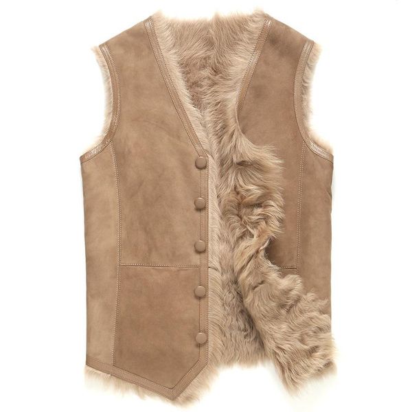 

men's vests 2021 natural sheepskin leather sleeveless jacket men autumn winter casual real wool vest male clothing casaco masculino gxy, Black;white