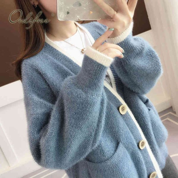 

autumn winter women knitted sweater warm thick loose casual outwear coats female cardigan jumpers 210415, White;black