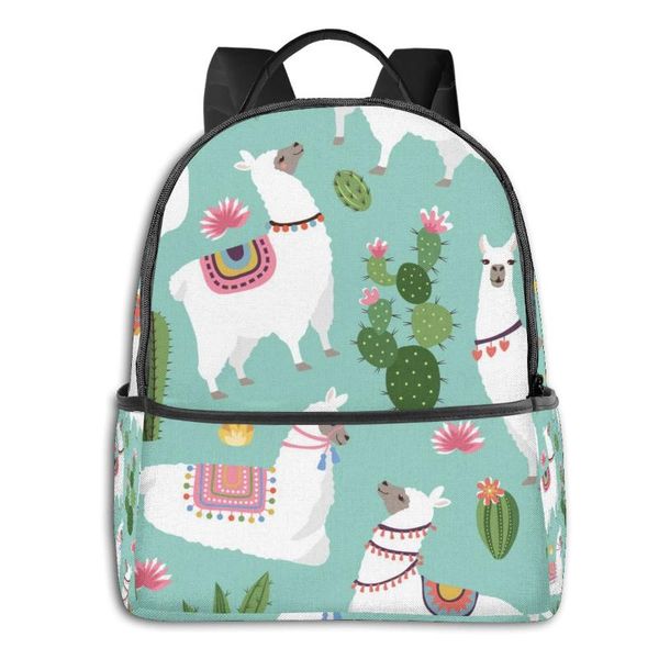 

backpack classical simple women men canvas backpacks school bag for teenagers girls boycute llama and cactus lapback pack travel