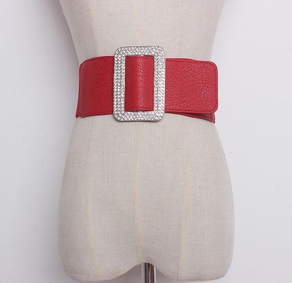 

belts women's runway fashion shiny crystal buckle elastic cummerbunds female dress corsets waistband decoration wide belt tb1190, Black;brown