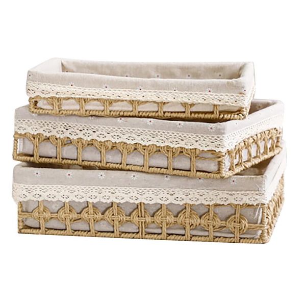 

storage baskets 3pcs deskbasket woven straw sundries toy box container kitchen organizer