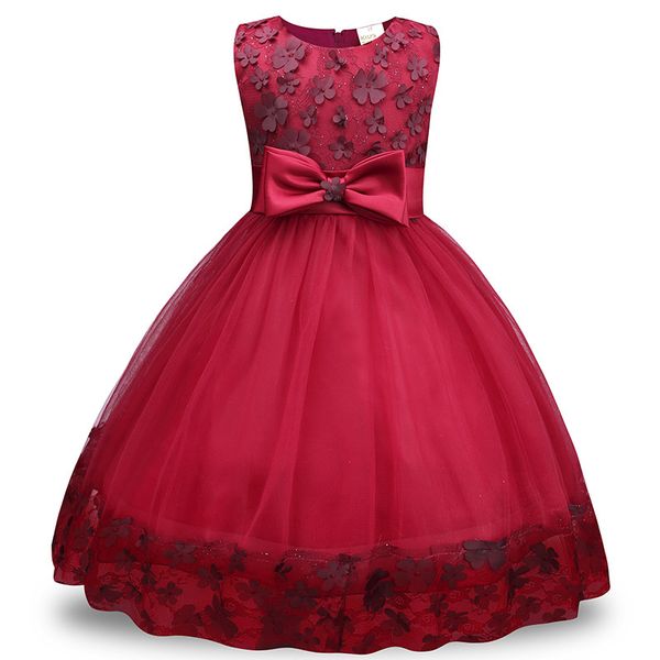 

summer girl flower petals dress children lace ball gown formal dresses birthday party elegant dress for girl toddler clothes 210413, Red;yellow