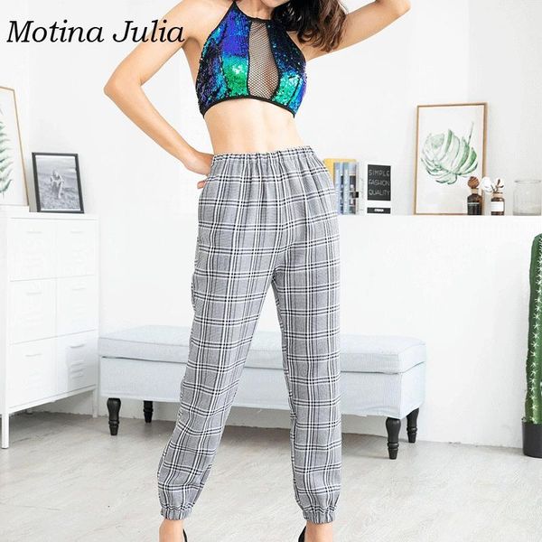 

women's pants & capris motina julia casual plaid women 2021 vintage lantern streetwear female trousers, Black;white