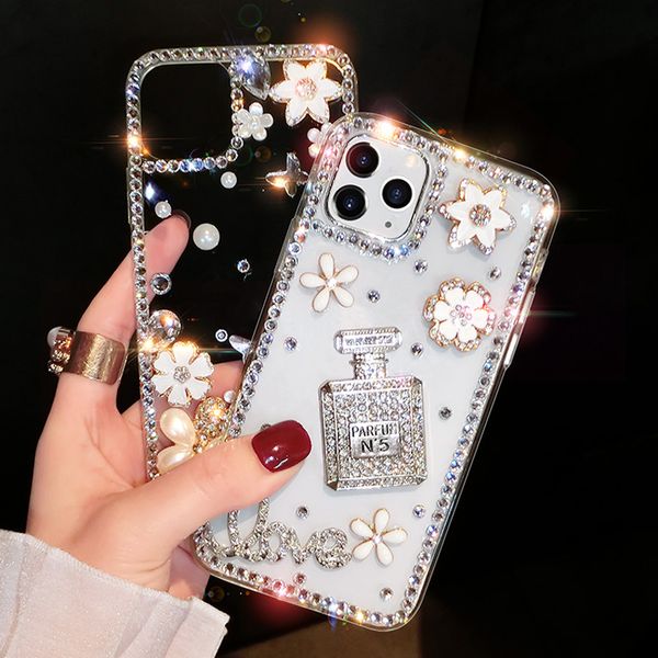 Crystal Bling Glitter Full Diamond Case Perfument бутылка цветок акриловая крышка для iPhone 13 12 Mini 11 Pro Max 8 Samsung S20 Fe S21 Ultra A12 A42 5G