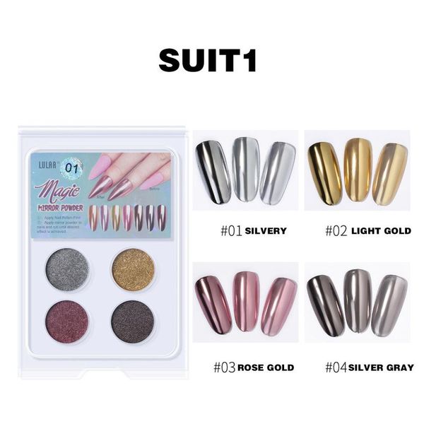 

nail glitter 4 color mirror solid powder metallic chrome pigment dust titanium non-flying diy art, Silver;gold