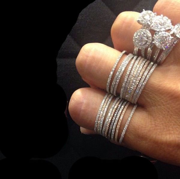 

100% pure 925 sterling zilver micro pave cz dunne engagement band 4 kleuren ring zilveren stapelbaar set, Slivery;golden