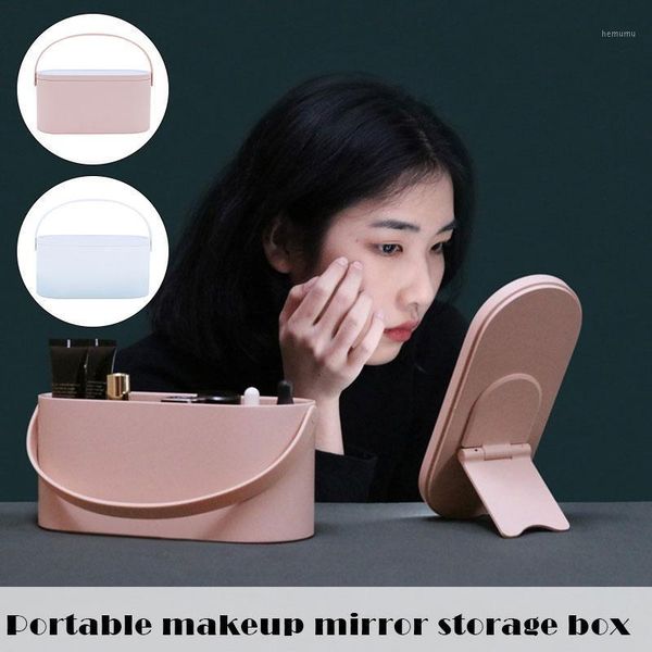 

portable makeup organizer box skin care organzier vanity make up pocket mirror lights led ring light for travel miroir spiegel compact mirro