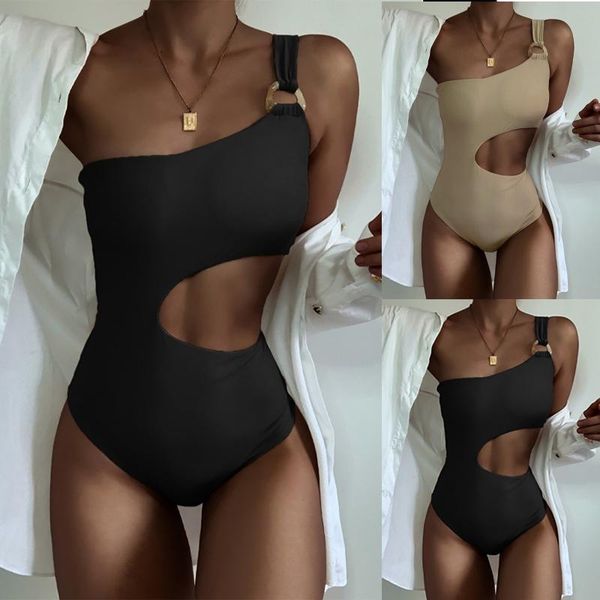 

women's swimwear 2021swimsuit women hollow out jumpsuit push-up padded bra beach bikini one piece monokini biquini maillot de bain, White;black