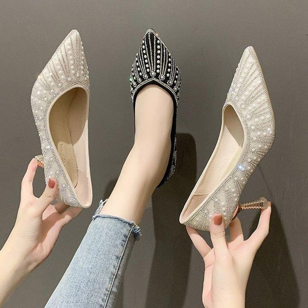 

dress shoes modern rhinestone thin high heels pointed toe women office career ladies pumps for 2022 female bombas, Black