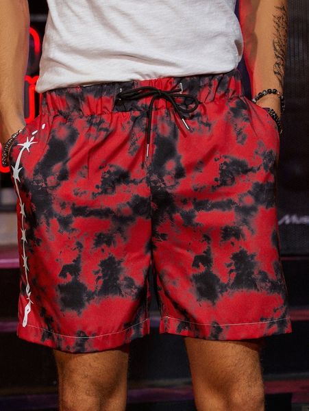

men tie dye drawstring waist shorts k2e1#, Black