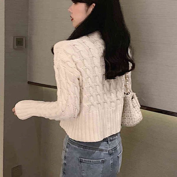 

women's knits & tees female thick knitted sweater, long sleeve, round collar, cardigan with buttons for women, winter x58q, White