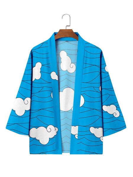 

ethnic clothing men blue clouds print cardigan japanese beach kimono shirt 2021 summer yukata haori obi, Red