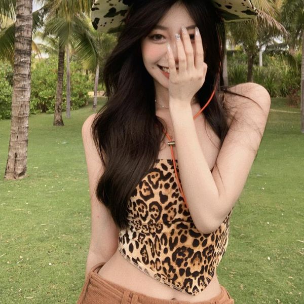 

club outfits for women backless goth y2k crop tank tube tie front trendy off the shoulder cheetah print lace up women's tanks & cam, White