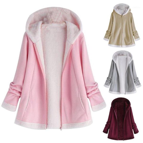 

women's down & parkas plus size women solid color long sleeve zipper pockets mohair fleece warm coat woman winter coats and jackets1 by, Black