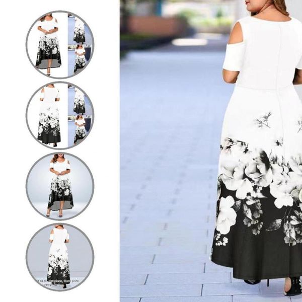 

casual dresses elegant flower print irregular hem dress comfy autumn long for office, Black;gray