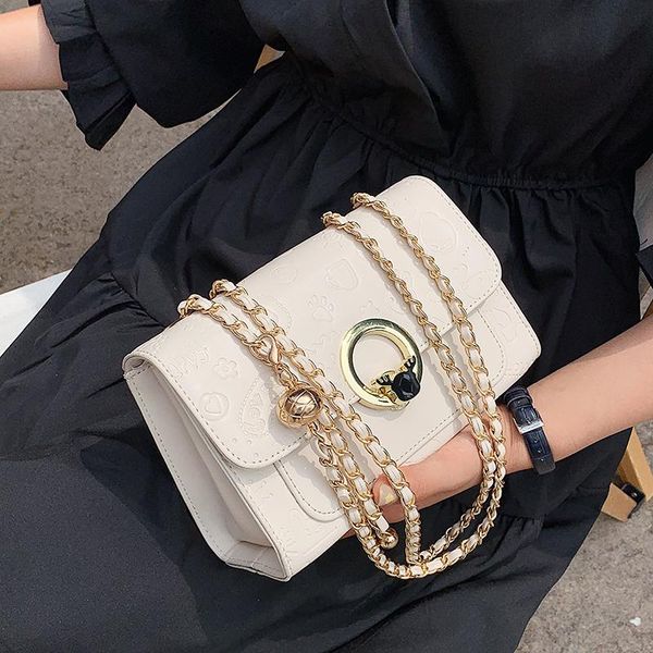 

evening bags design square solid color printing summer chain leather lady shoulder messenger bag sac a main purses and handbags